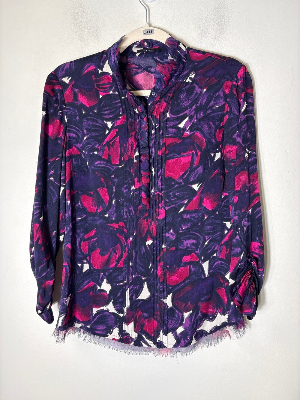 Elie Tahari Deep Purple Long Sleeve Silk Blouse Sz S